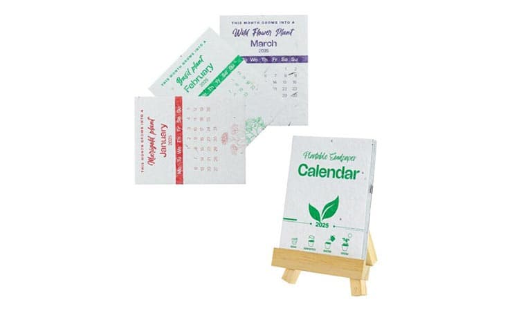 Desk calendars for the year 2025 with plantable seeds